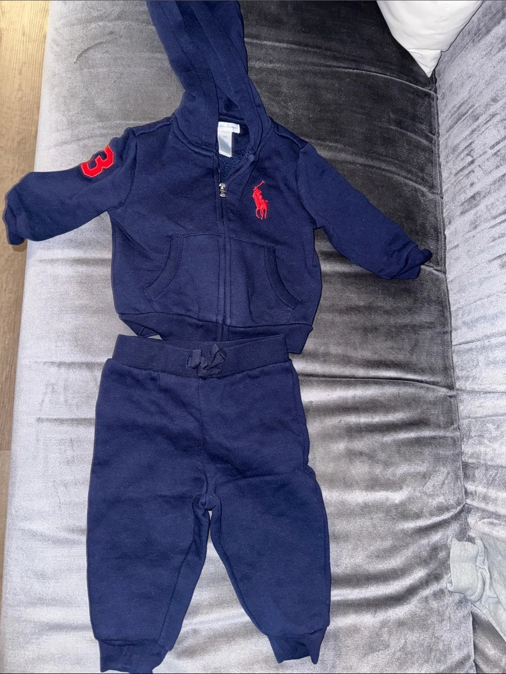 Ralph Lauren Navy Hoodie and Jogger Set with Red Polo Logo